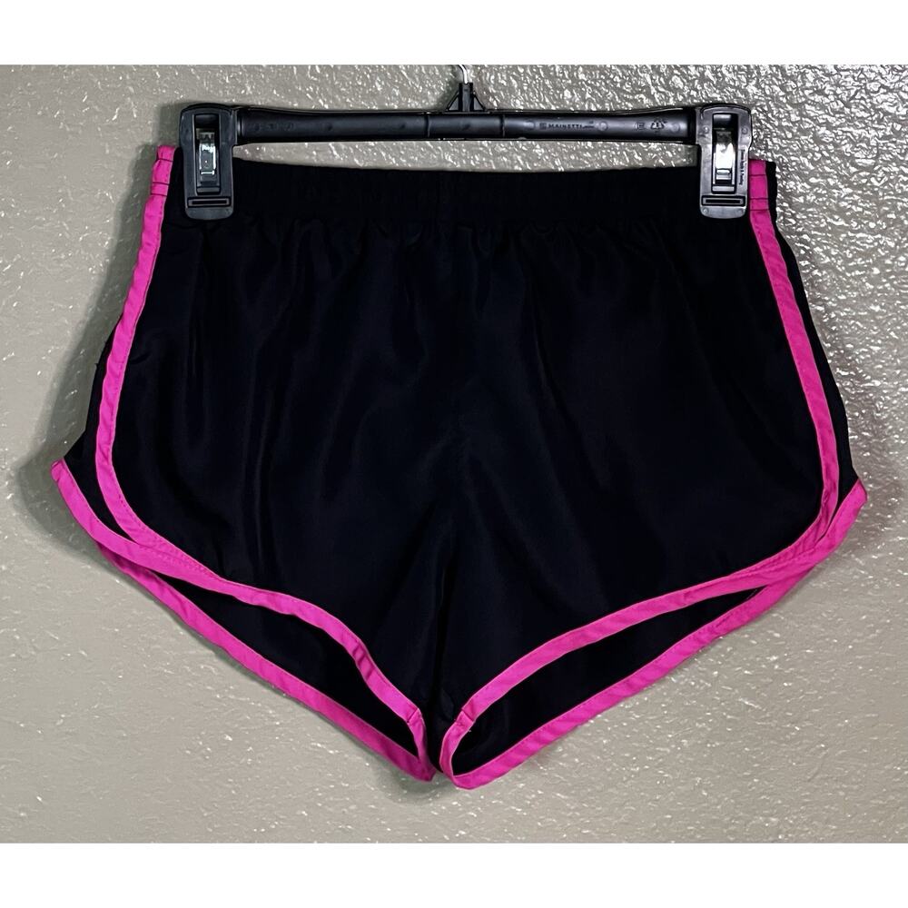 Womens Pony Running Shorts size Medium Black and Pink Lined Elastic Tie Closure